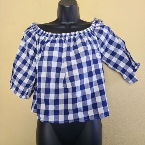 NWT LF Three Days Off Shoulder Gingham Top - Picture 1 of 8